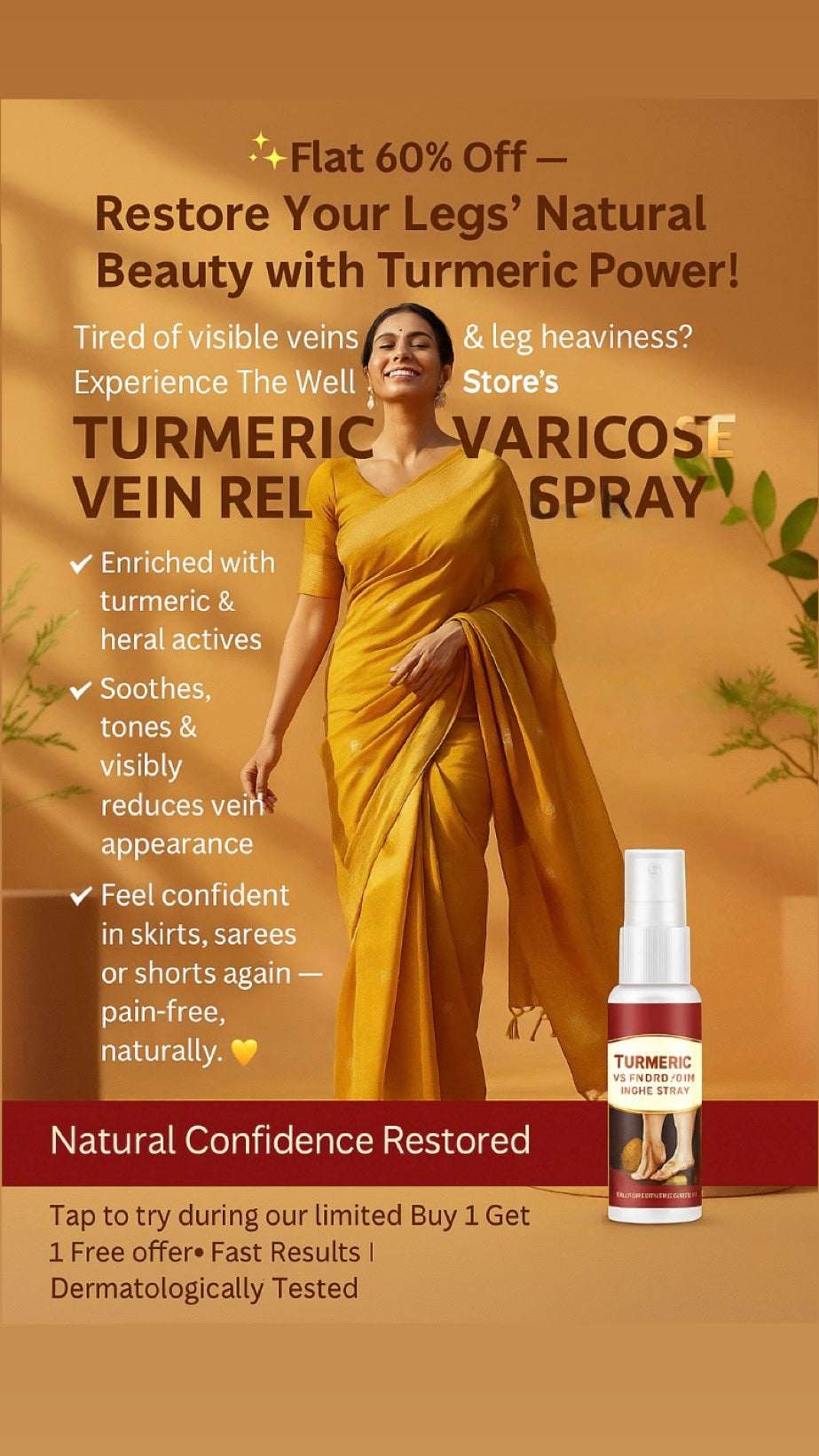 Turmeric Varicose Vein Relief Spray (50ml) - Relief from Varicose Veins – Naturally |Buy 1 Get 1 FREE | Limited Stock Available
